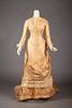 GOLD BROCADE BUSTLE DRESS, 1870s