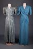 TWO BLUE & LAME BROCADE GOWNS, 1938-1942