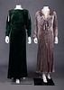 TWO SILK VELVET EVENING DRESSES, 1930s