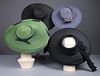 FOUR WIDE BRIM STRAW HATS, 1940s