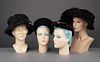 ONE LADIES BATHING & THREE AFTERNOON HATS, 1920-1940s