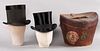 TWO AMERICAN TOP HATS, ONE WITH LEATHER BOX, 1860s