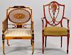 2 Edwardian Satinwood Chairs w/ Paint Decoration