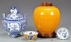 4 Asian Blue and Yellow Ceramic Items