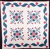 RED, WHITE & BLUE WHIG ROSE QUILT, 1850-1870