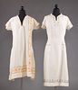 2 EMBROIDERED WHITE LINEN DAY DRESSES, 1920s