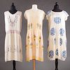 3 EMBROIDERED WHITE COTTON DAY DRESSES, 1920s