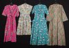 4 PRINTED HOUSE DRESSES, 1940s