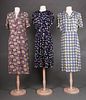 THREE PRINTED DAY DRESSES, 1940s