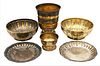 Six Puiforcat Sterling Silver Items, to include a pair of gold wash flower bowls marked Puiforcat Paris, along with a gold wash cup and footed salts m