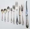 Continental Silver Flatware Setting, 74 pieces to include 6 dinner forks, 6 salad forks, 6 cocktail forks, 6 olive forks, 1 large olive fork, 6 place 