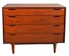Ib Kofod Larsen Free Standing Teak Four Drawer Chest, stamped Made in Denmark, Imported by Selig, height 30 inches, depth 17.75 inches, width 39.5 inc