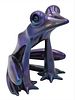 Zsolnay Eosin Porcelain Purple Frog Figurine, marked Zsolnay Hungary Jubileum 150 on the bottom, height 6 1/4 inches.