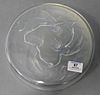 Large Sabino Art Deco Covered Dish, frosted glass top with three nude mermaids, diameter 10 inches.