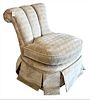 Century Furniture Company Gray Upholstered Boudoir Chair, with rolled back, seat height 20 inches, height to top of back 33 inches.