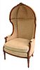 Louis XVI Style Porters Chair, in cream custom upholstery, height 56 inches.