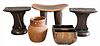 Five Piece Indian Group, to include a pair of stools, larger stool and two baskets, height 17 inches, top 10" x 18".