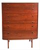 Albert Larsen Tall Chest, having six drawers, teak, from Sweden 1960, height 49 inches, 38" x 18 1/2".