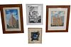 Group of Four Framed Pieces of Art, to include charcoal on paper; tabletop still life; lithograph signed in pencil illegibly 123/190; gouache of Grego