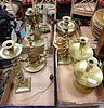 Assorted Brass Grouping, to include pair of Victorian brass figural candelabras, having partially clad figure finial with two arms each electrified, t