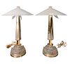 Pair of Art Glass Table Lamps, having frosted glass shades and flower finials, total height 24 inches.