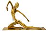 Franz Hagenauer (Austrian, 1906 - 1986), brass sculpture of a woman posing, dancing bookend, marked on base, height 9 3/4 inches, length 14 1/5 inches