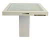 Enrique Garcel Style Games Table, in white lacquer with glass top over four pull out slides on single pedestal, no stamped marks or signatures found, 