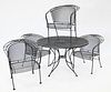 Wire Mesh Seven Piece Lot, to include two lounges, four arm chairs, and round table, height 28 1/2 inches, diameter 48 inches.