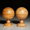 Pair large carved wood sphere ornaments