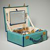 Vintage travel vanity case with enamel accessories