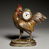 Antique patinated metal rooster clock