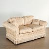 Custom damask upholstered settee