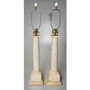 Pair large alabaster column table lamps