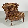 Victorian tufted scrolled back slipper chair