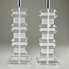 Pair stacked lucite prism table lamps