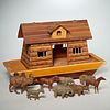 Large vintage wooden Noah's Ark with animals