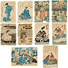 (10) Ukiyo-e Japanese woodblock prints, 19th c.