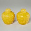 Pair Chinese yellow Peking glass jars