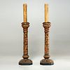 Pair Italian gilt and painted terracotta lamps