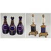 George III cobalt glass decanters & candlesticks
