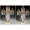 Pair Victorian luster candelabra table lamps