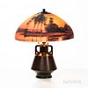 Handel Lamp with Sunset Reverse-painted Glass Shade