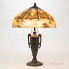 Table Lamp with Winter Scene Reverse-painted Glass Shade