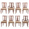 Lote de 6 sillas y 2 sillones. SXX. Estructura en madera con respaldos semiabiertos y asientos en tapicería textil color beige. Pz: 8