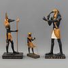 Thot, Anubis y guardián tumba de Tutankamón. SXX. Elaborados en resina moldeada, dorada y policromada. Con bases.