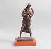 FIRMADO LC. Maternidad. Escultura en bronce con base de madera. Fechado 89. 38 cm de altura.