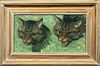 PORTRAIT OF TWO TABBY CATS OIL PAINTING
