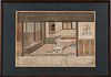 4933288: Two Japanese Colored Ink on Paper Interior Scenes, c. 1900 ES7AC