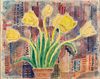 4842478: Bertram Hartman (New York, 1882-1960), Yellow Tulips
 with NYC Skyline, Watercolor on Paper C8BKL