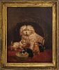 19th C. Hungry Puppies Oil on Canvas